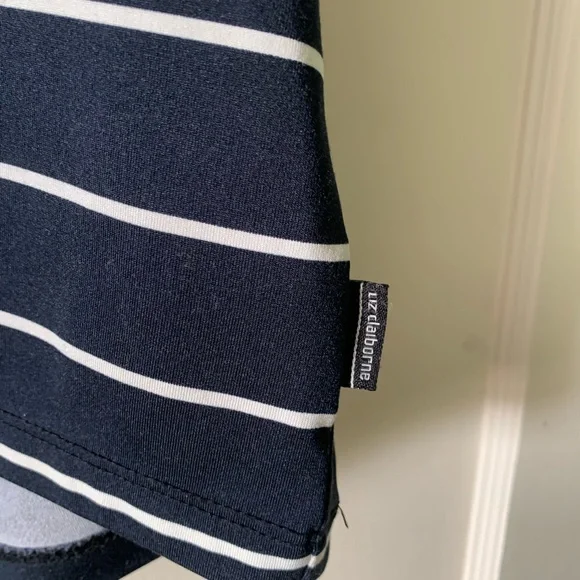 Liz Claiborne Navy and White Striped Short Sleeve Top - Picture 3 of 7